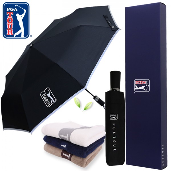상품 이미지: PGA 3단완전자동 리플렉티브 안전우산+130g면사타올세트