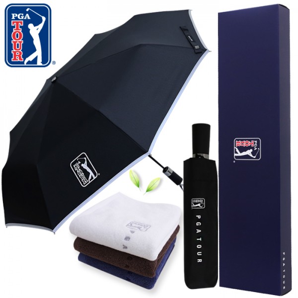 상품 이미지: PGA 3단완전자동 리플렉티브 안전우산+150g면사타올세트