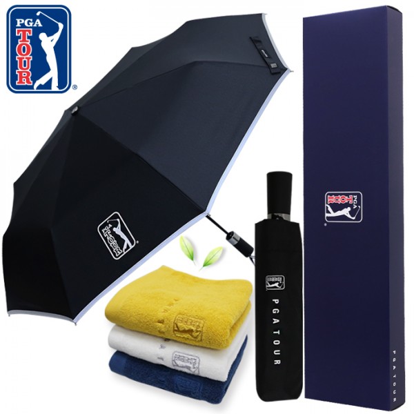 상품 이미지: PGA 3단완전자동 리플렉티브 안전우산+170g면사타올세트