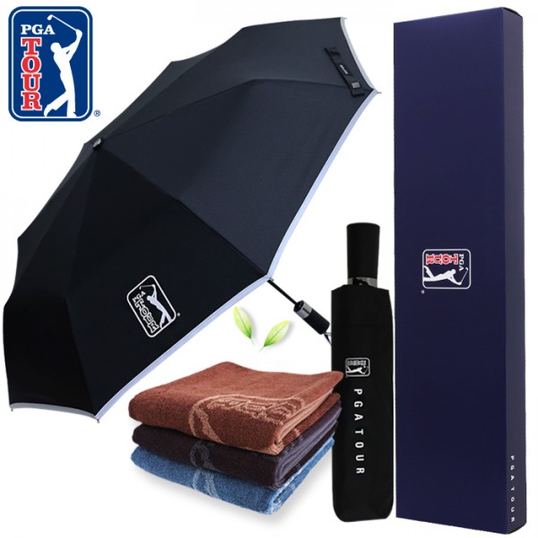 상품 이미지: PGA 3단완전자동 리플렉티브 안전우산+170g죽사타올세트