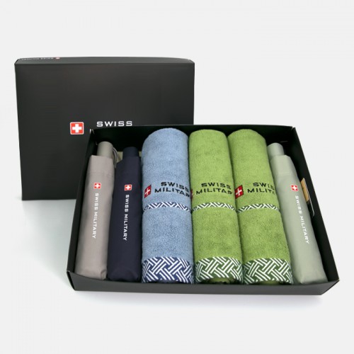 스위스밀리터리 친환경 3단완전자동 세이프티+3단수동우산 2P+160g타올 3P세트(소)