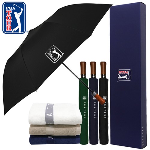 PGA 2단자동 빈티지우드+130g 면사타올세트