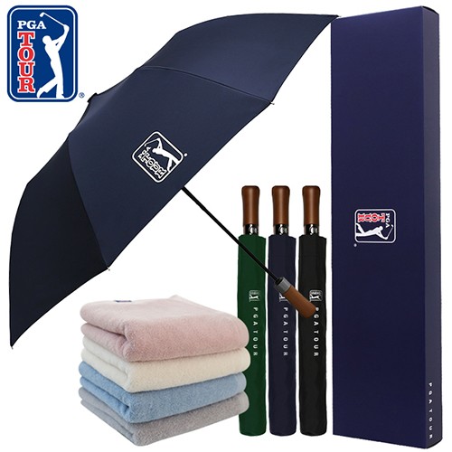 PGA 2단자동 빈티지우드+200g 코마사 면사타올세트