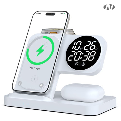 나오 4in1 고속무선충전 디지털알람시계 NAO-M3100C(애플&갤럭시)