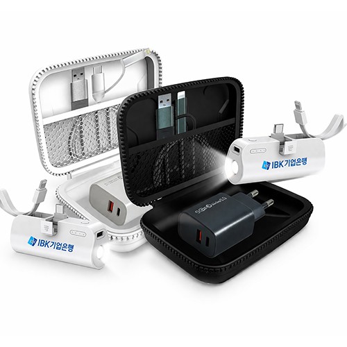 팝폰 LED라이트 도킹형보조배터리, 고속 멀티USB+PD충전기 패브릭 멀티케이블 1.5M 선물세트 CS48-2