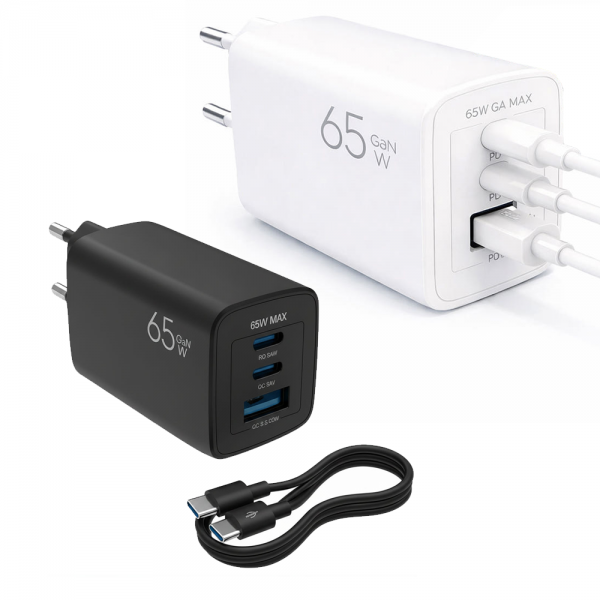 상품 이미지: 팝폰 TC65 3포트 65W PPS PD QC3.0 초고속2.0 멀티 충전기 어댑터