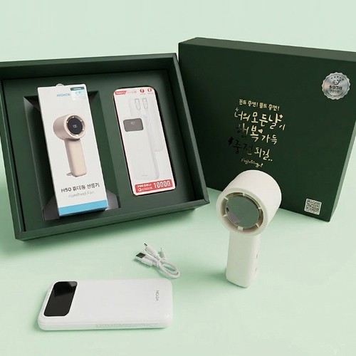 팝폰 BLDC 모터 휴대용선풍기+대용량 보조배터리 10000mAh 선물세트 CS73-1