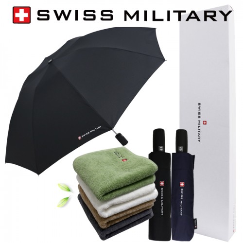 스위스밀리터리 3단 리버스(거꾸로) 완전자동 우산+180g코마사타올세트
