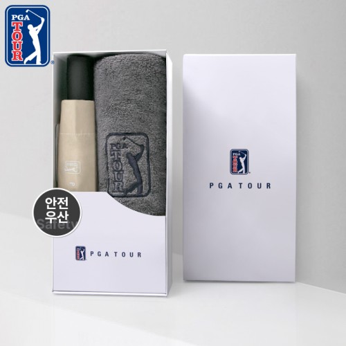 PGA 3단완전자동 암막 세이프티 우양산+190g호텔타올세트