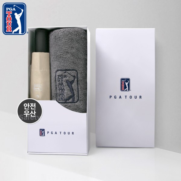상품 이미지: PGA 3단완전자동 암막 세이프티 우양산+190g호텔타올세트